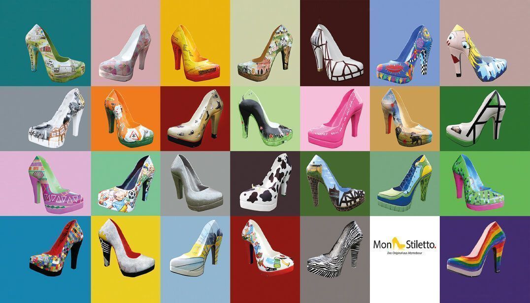 Vielfältige hochhackige Schuhe mit kreativen Designs und Farben